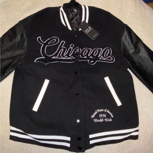 brand new black/white city varsity jacket size medium